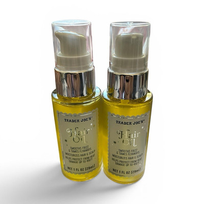 Trader Joe's Hair Oil 2 Bottle Lot Pump Top 1 fl oz Heat Protectant Anti-Frizz