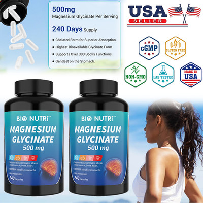 BIO NUTRI Magnesium Glycinate 1000mg - 480 Capsules for Stress & Anxiety Relief