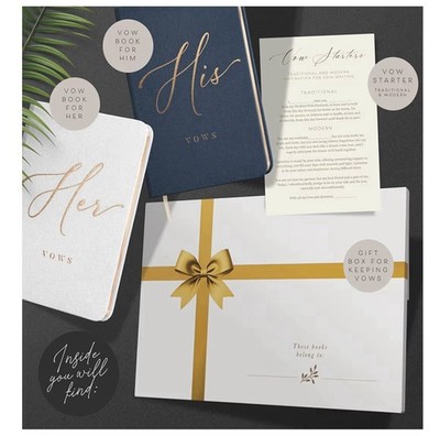 ARTESORI Premium Wedding Vow Book for Her & Him, Soft Touch, Ivory & Navy 