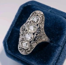 Vintage 1.55 Cttw White Round CZ Four Stone Antique Art Deco Wedding Silver Ring