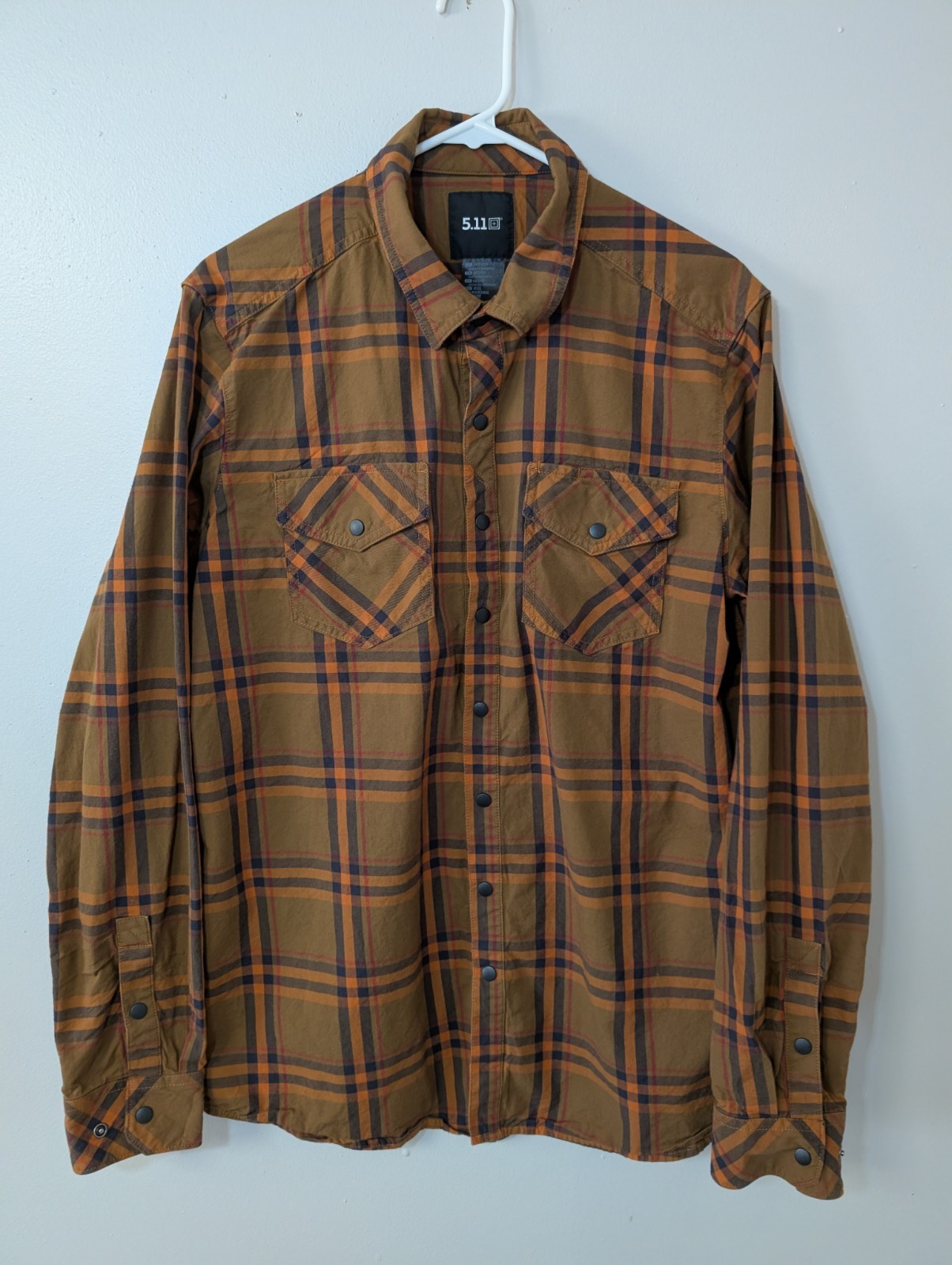 5.11 Tactical Gunner Brown Plaid Long Sleeve Button Snap Shirt Mens Size Medium
