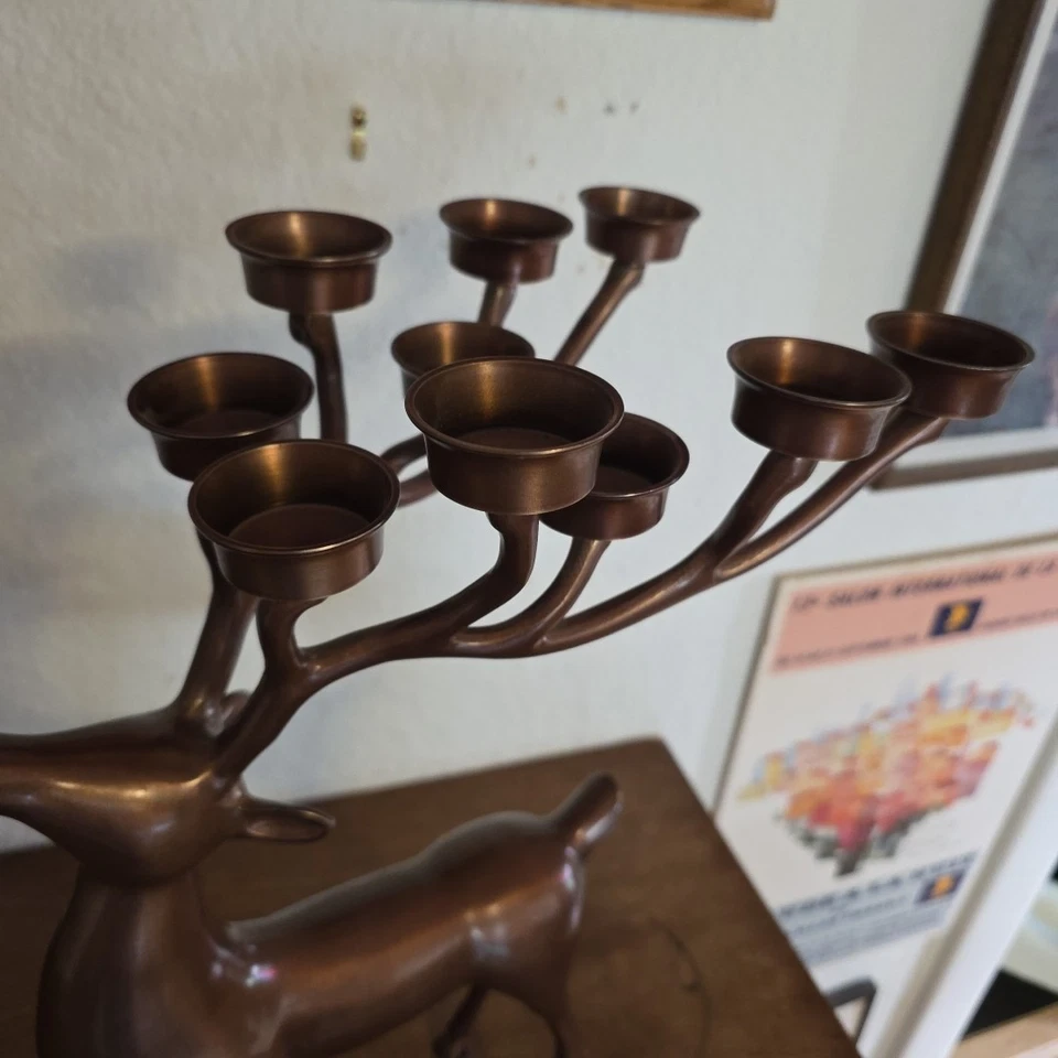 Copper Reindeer Candelabra Candle Holder Holiday Christmas 19.5" Made In India - Image 3 of 4