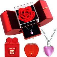 Forever Red Roses in A Box Preserved Rose with Rainbow Necklace Heart Box to My