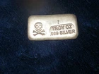 Silver Bar 1 Troy Oz .999 Poured Type Bar Skull and Crossbones