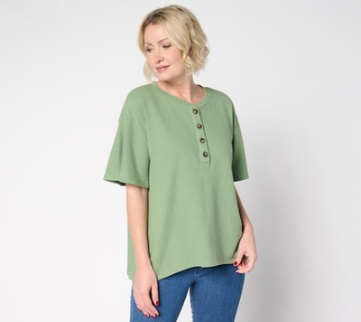 Me by Jennie Garth Women's Top Plus Sz 1X Nyla Knit Pullover Green A682124