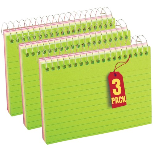 Spiral Bound Index Cards 3x5 Ruled, Colored Wirebound Index Cards, Neon ...