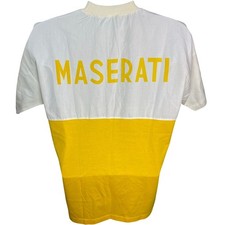 Vintage Maserati Racing Car Pit Crew White Yellow T Shirt 20x28 Single Stitch