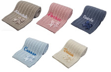 Personalised Baby Cable knit 100% Acrylic Blanket Wrap Embroidered Boy Girl Gift
