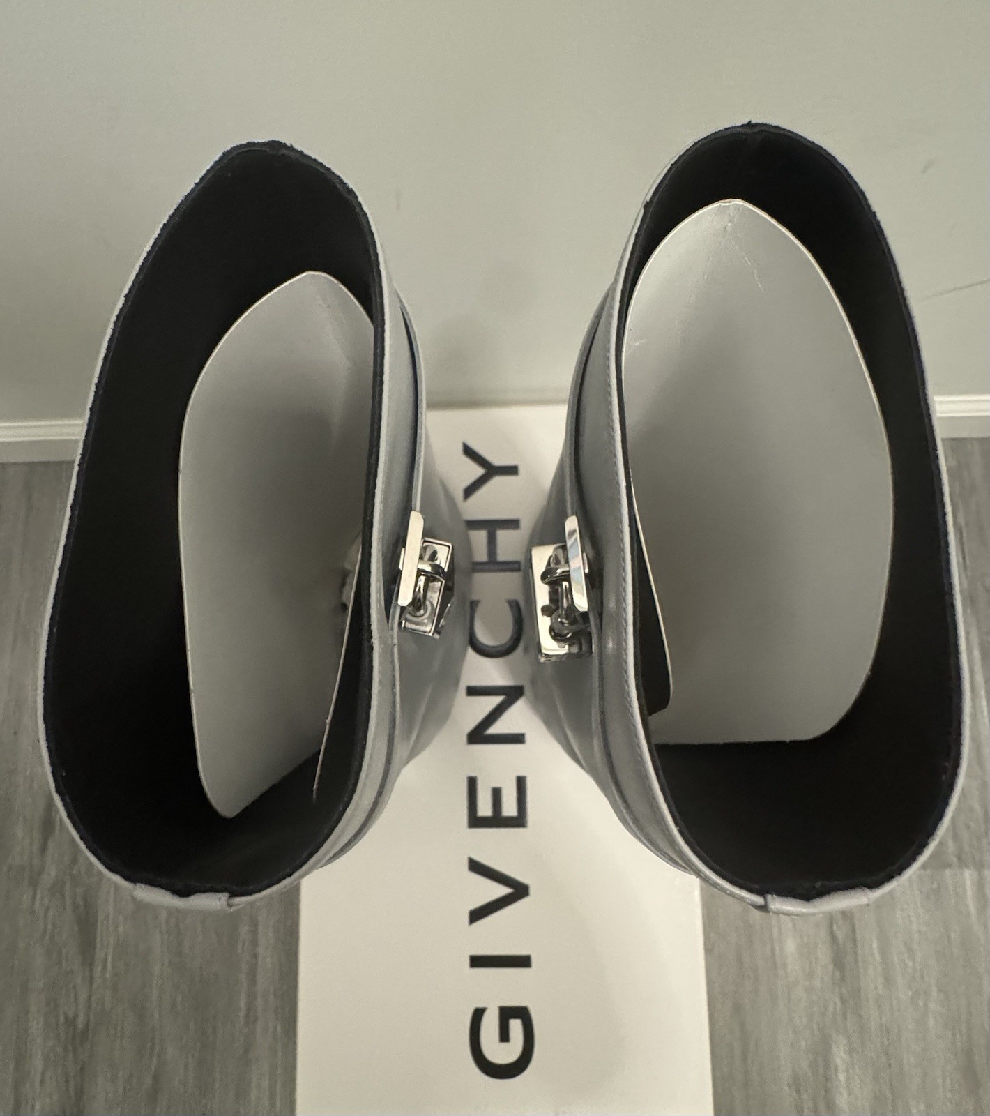 Givenchy Shark Lock Gray Leather Knee High Pointed Toe Wedge Boots Size 41 EU thumbnail 4