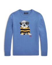 Polo Ralph Lauren 165 Boys Size 7 Dog-Intarsia Cotton Knit Sweater Blue