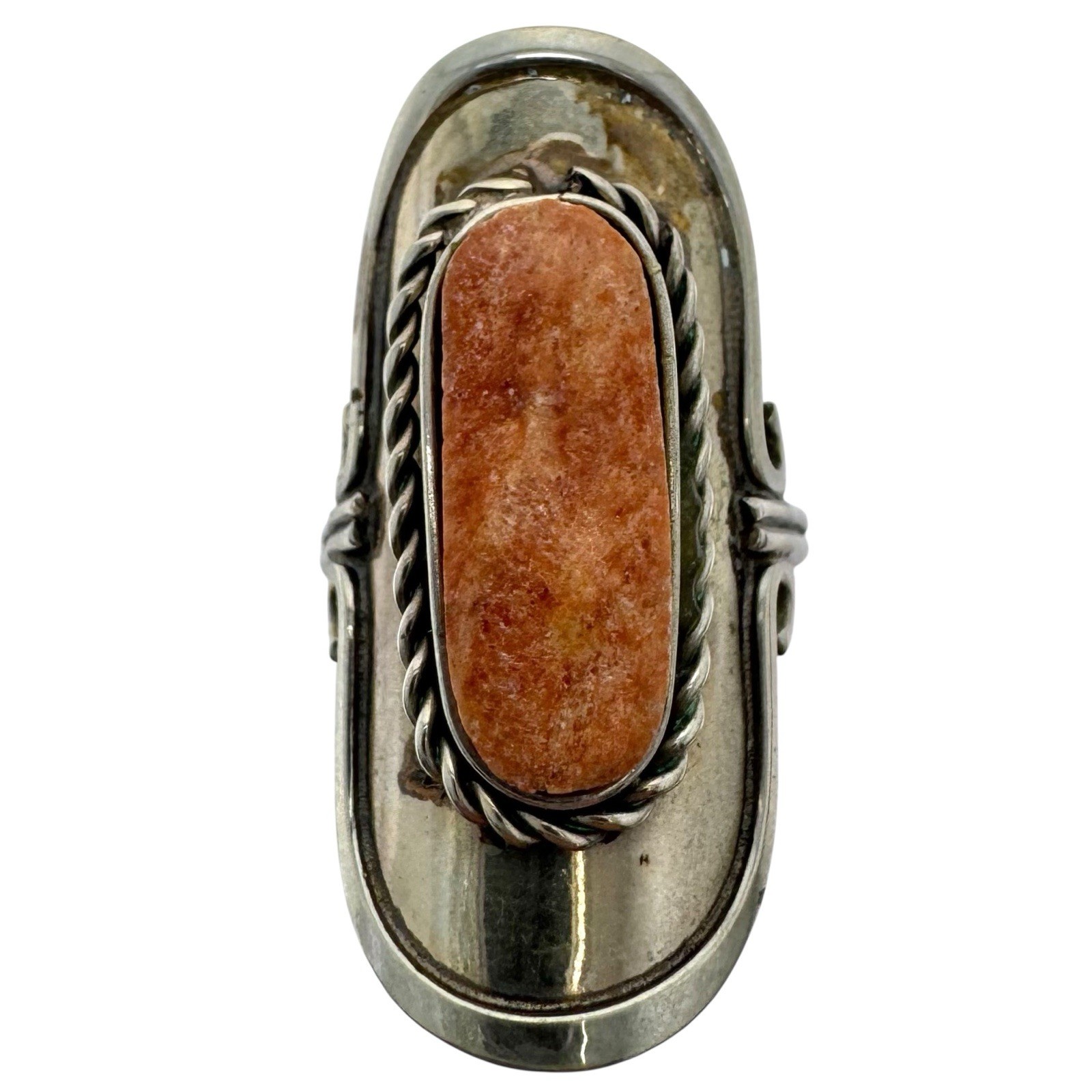 Vintage Silver Tone Adjustable Statement Ring Ora… - image 2