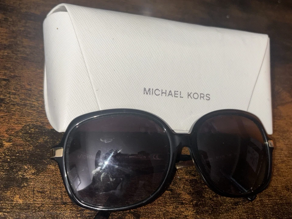 Michael Kors Adrianna Women’s Oversized Black Sunglasses w/ White Logo Case - Image 3 of 4