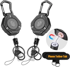 Oaridey Magnetic Retractable Keychain, Heavy Duty Carabiner Badge Black 