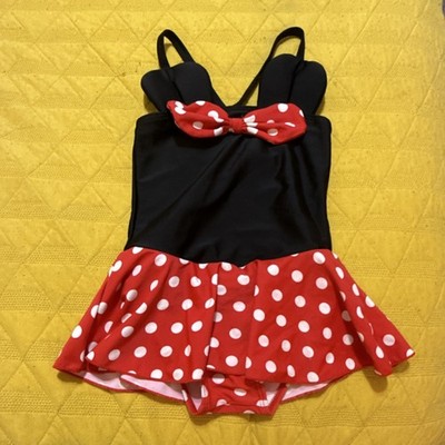 Girls Disney Minnie Mouse Skirted One-Piece Swimsuit Black/Red Polka Dot M