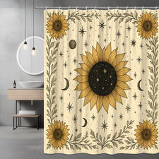 Sunflower and Star Shower Curtain, Boho Floral Design