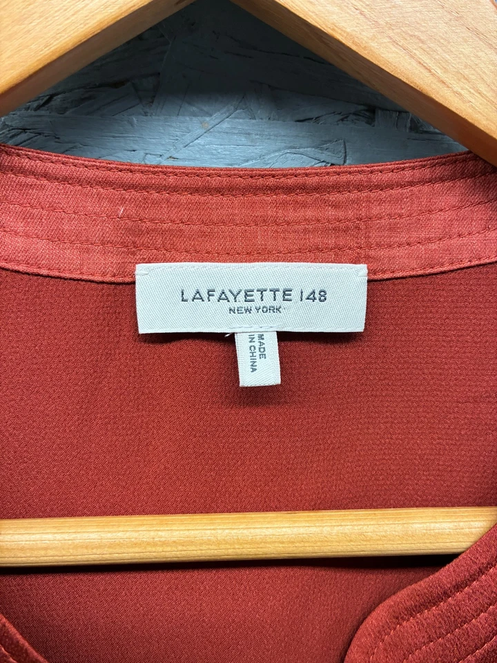 Vestido Pullover Lafayette 148 New York Para Mujer M Rojo En Niveles Midi Media Manga Foto 4 de 4