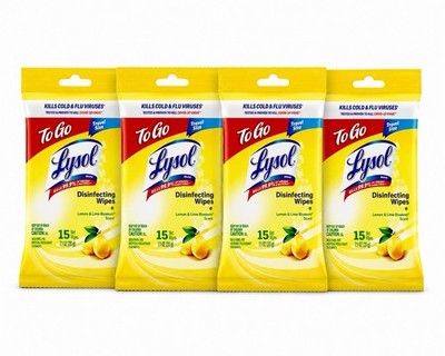 Free Shipping Lysol To Go Disinfecting Wipes Lemon Lime Scent, 15 Ct.  Pack of 4
