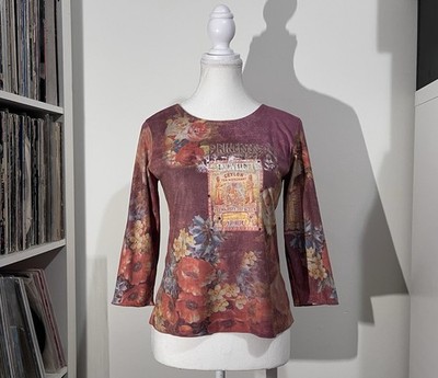 VTG 90s i Mode Paris Floral Y2K Romance Abstract Beaded Faux Suede Top Women s M