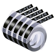 5PK DYMO 3D Embossing Label Tape Organizer Xpress 520109 White on Black 3/8"