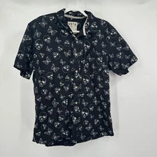 VSTR Mens Alt Goth Button Shirt Size L Skull Butterfly Graphic Dark Aesthetic