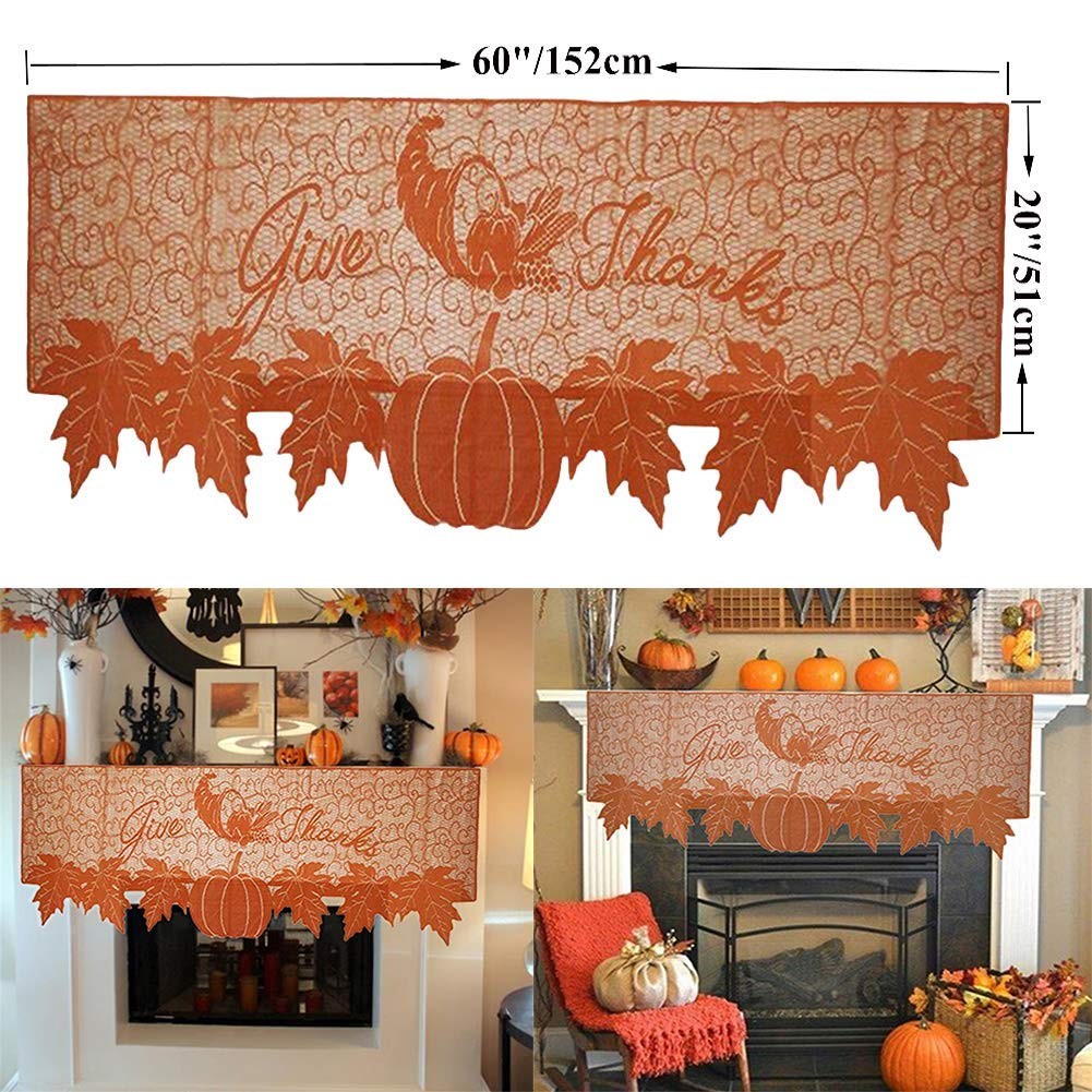 Thanks giving Mantle Scarf for Fireplace Decorations - Lace Mantel Cover Runner
