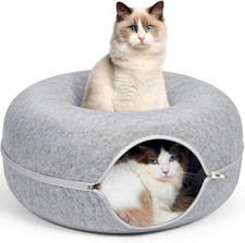 24Inch-Tunnel Bed for Indoor,Cattasaurus Peekaboo Cat Cave for Multiple,Detachab