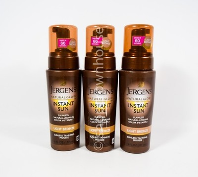 3 Jergens Natural Glow INSTANT SUN Sunless Tanning Mousse LIGHT BRONZE 6 oz