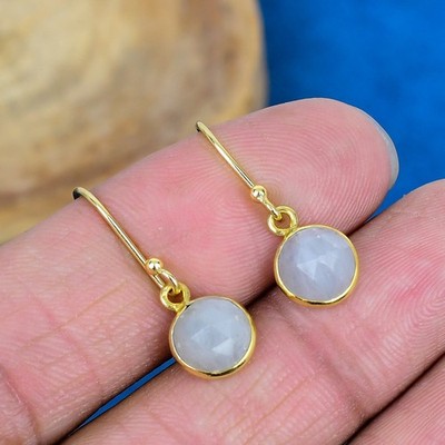 Rainbow Moonstone Earrings 925 Sterling Silver Jewelry Gift For Mom Gold Plated
