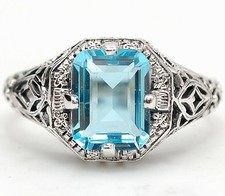 2CT Natural Aquamarine 925 Sterling Silver Nouveau Ring Sz 6,8 AZ4
