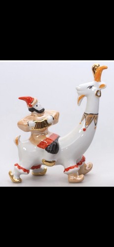 Dulevo Porcelain Man Playing Accordion on Goat/Llama Made in USSR Gilt accent