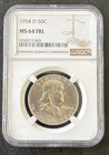 1954 D Franklin Half Dollar NGC MS64 FBL