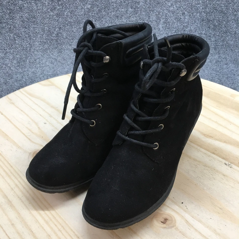 Zapato Deslumbramiento Botas Mujer 6 Gretta Botines Cuña Tela Negra Con Cordones Foto 3 de 4