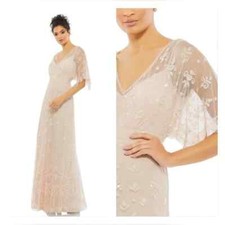 Mac Duggal Blush Sequin Short Sleeve Tulle Trumpet Gown Size 14 $598