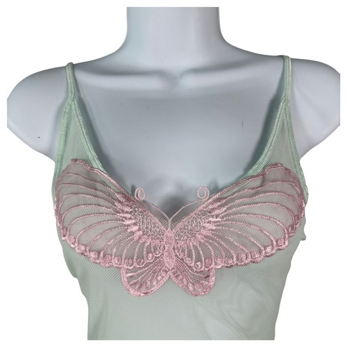 Mini Vestido Rampage Vintage Malla Transparente Mariposa Sin Mangas Verde Menta Rosa Talla Pequeña - Imagen 5 de 5