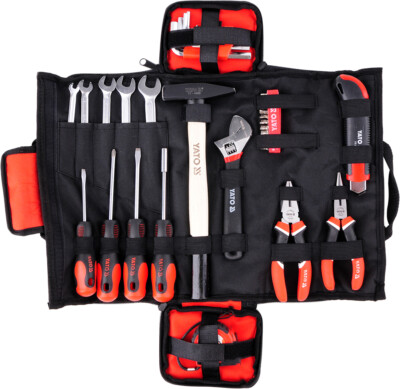 Werkzeugtasche 44-teilig , Zangen, Schlüssel, Bits, Hammer, Messer u.a.