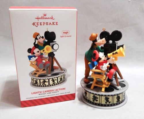 2014 Hallmark Ornament Lights! Camera! Action! Mickey and Goofy Light and Sound - Picture 1 of 1