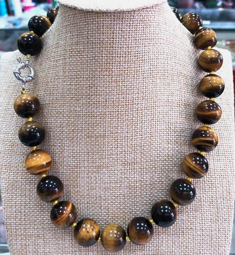 16-36" Huge 20mm AAA Yellow Tiger's Eye Gemstone Round Beads Necklace /Chatoyant - Image 4 of 4
