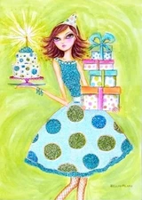 Papyrus Bella Pilar Amazing Girl with Cake & Presents Birthday Greeting Card