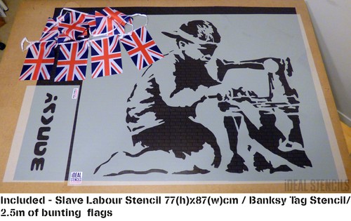 Banksy LIFE size STENCIL ''Slave Labour'' Bunting Boy Diamond Jubilee Wall Art