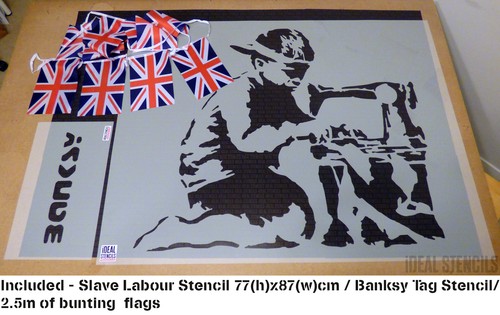 Banksy LIFE size STENCIL ''Slave Labour'' Bunting Boy Diamond Jubilee Wall Art - Picture 1 of 7