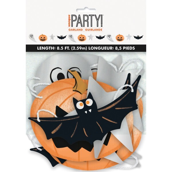 Bat Ghost Pumpkin Garland Banner Halloween 8.5ft /2.59m Black Orange Party Decor