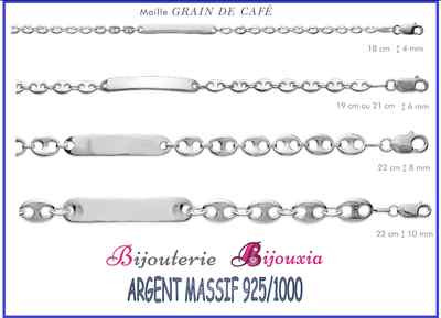 Bracelet Identité Grain De Café En Argent Massif 925 - Longueur 18 Cm - Bijouxia
