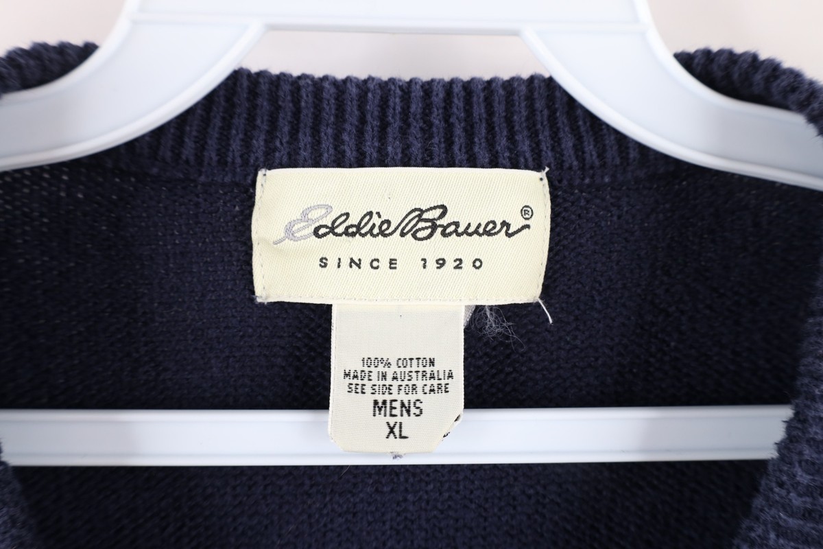 Vintage 90s Eddie Bauer Mens XL Faded Blank Cotton Knit V-Neck