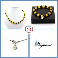 Schmuckset Armband Halskette Perlen Schwarze Achat + Gelbe Achat 8 Mm. GrößE Pe