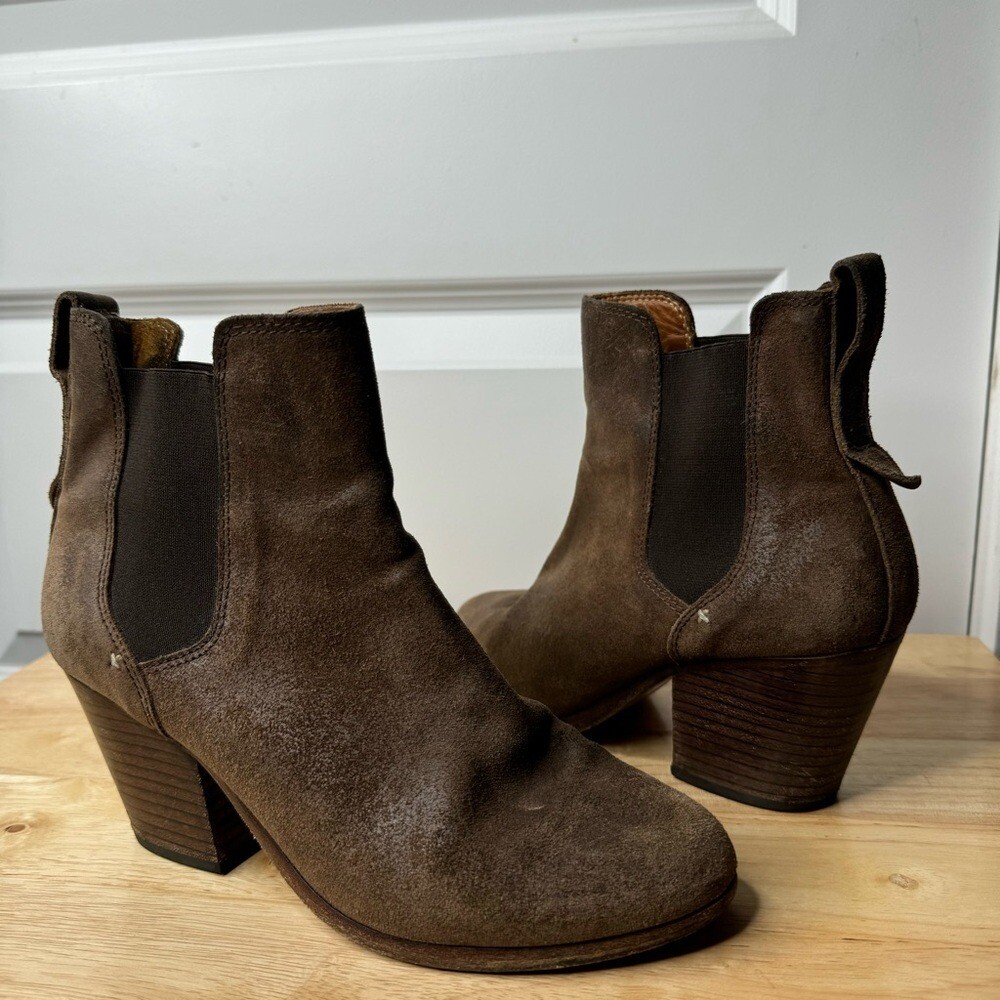 Rag & Bone Women's Suede Brown Chelsea Boots Stacked Heel Size 36 EU 6 US