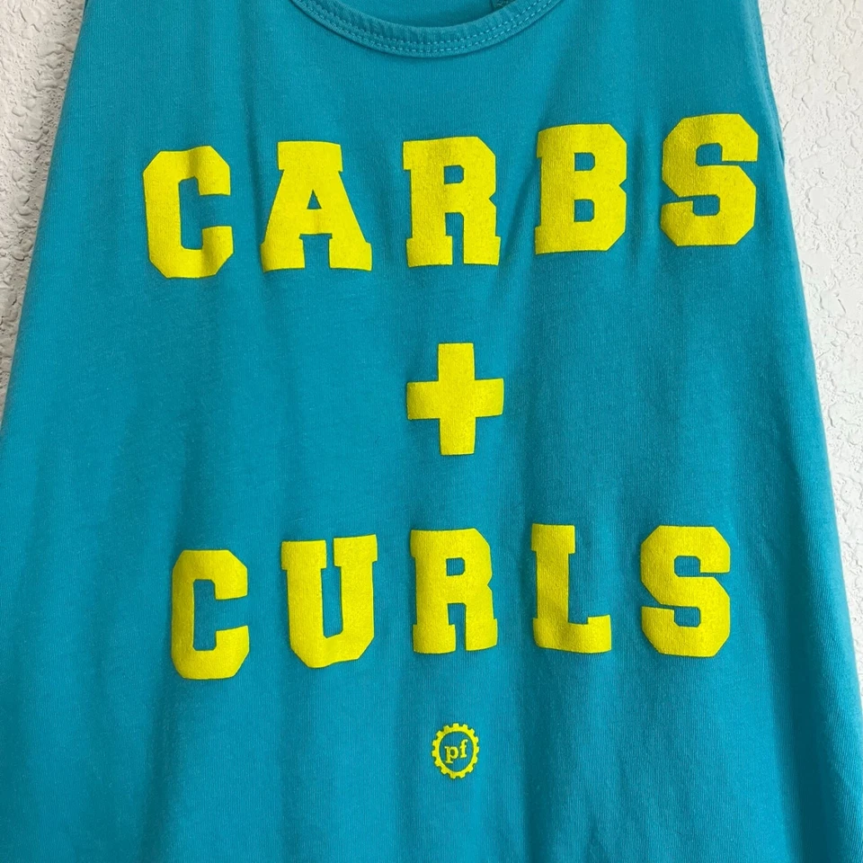 Camiseta sin mangas Planet Fitness Carbs & Curls espalda deportiva entrenamiento para mujer talla S Foto 3 de 4