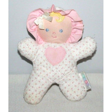 Eden Doll Pink Polka Dot Rattle Heart Terry White Bonnet 8" Rare HTF Plush CP