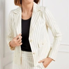 Talbots Cropped 2 Button Jacket Sunny Pinstripe Ivory/Navy Size 12 NEW