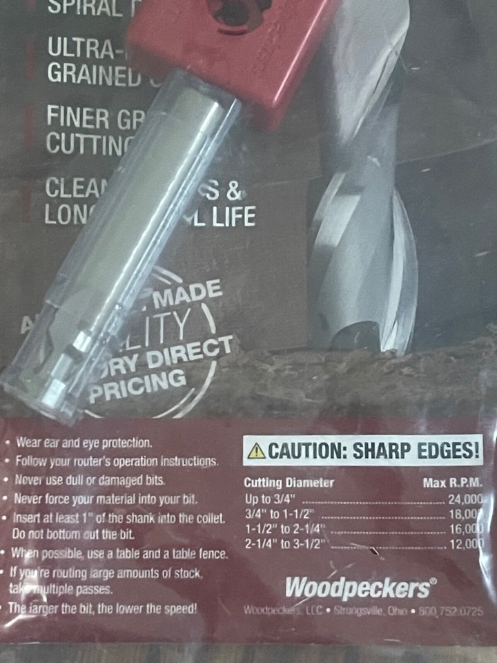 Woodpeckers Ultra Shear Router Bits 1/2