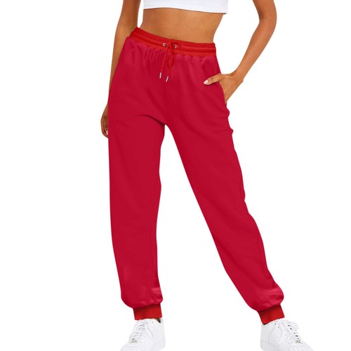 Damen Vintage Sport einfarbig Kordelzug Hose Low-Profile Freizeit Jogginghose - Bild 29 von 36